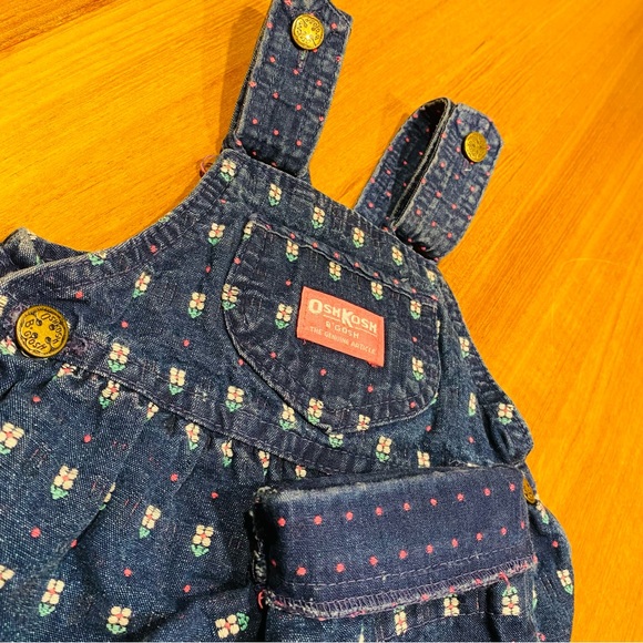 Vintage Osh Kosh B’Gosh Girl’s Embroidered Floral Denim Overall 2T - Union Tag - Picture 3 of 15